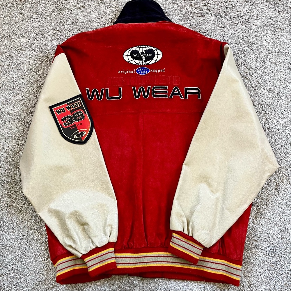 🔴Wu-Wear Leather Jacket Size 2XL Wu-Tang Rare Wool Red 90’s OG Raekwon Gza